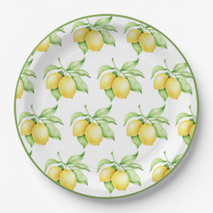 Lemon Pattern Waterverf Simple Green Trim Papieren Bordje