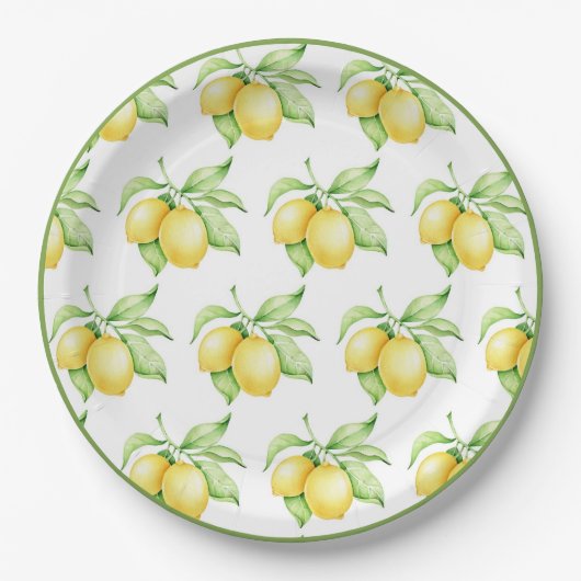 Lemon Pattern Waterverf Simple Green Trim Papieren Bordje (Voorkant)