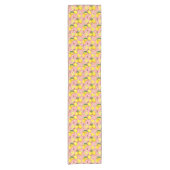 Lemon Pattern White Blossom op roze limonade Korte Tafelloper (Voorkant)