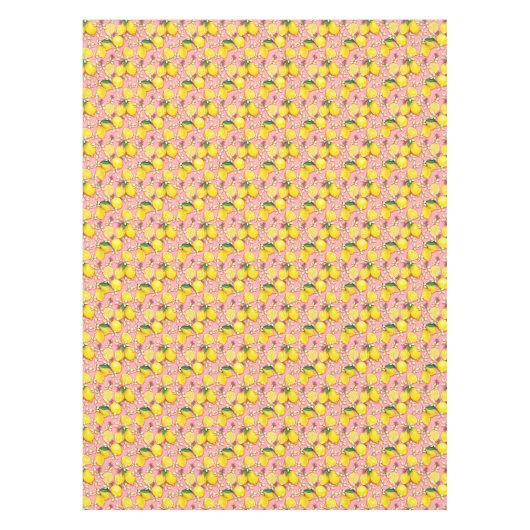 Lemon Pattern White Blossom op roze limonade Tafelkleed (Voorkant)
