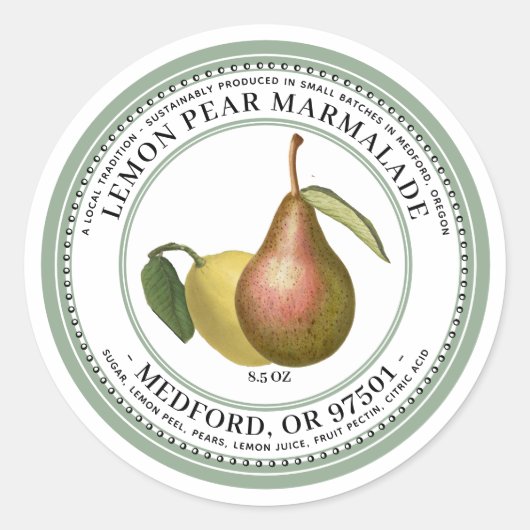 LEMON PEAR Marmalade 1930  Green Ronde Sticker (Voorkant)