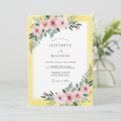Lemon Pink Bloom Bruiloft Kaart (Staand voorkant)