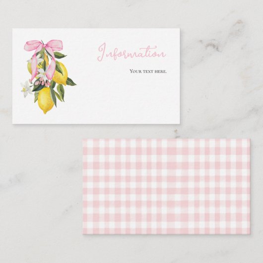 Lemon Pink Bow coquette baby shower informatie Informatiekaartje (Voorkant / Achterkant)