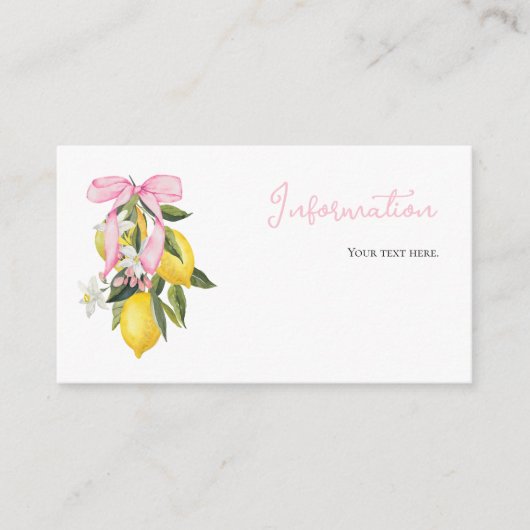Lemon Pink Bow coquette baby shower informatie Informatiekaartje (Voorkant)