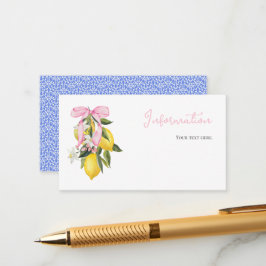 Lemon Pink Bow coquette baby shower informatie Informatiekaartje