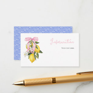 Lemon Pink Bow coquette baby shower informatie Informatiekaartje