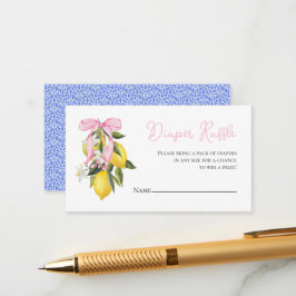 Lemon Pink Bow coquette baby shower Luier Raffle Informatiekaartje