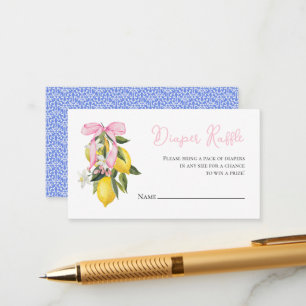 Lemon Pink Bow coquette baby shower Luier Raffle Informatiekaartje