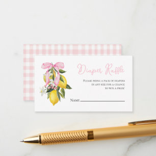 Lemon Pink Bow coquette baby shower Luier Raffle Informatiekaartje