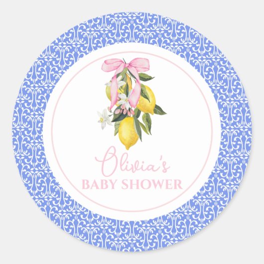 Lemon Pink Bow La Dolce Vita Baby shower Ronde Sticker (Voorkant)