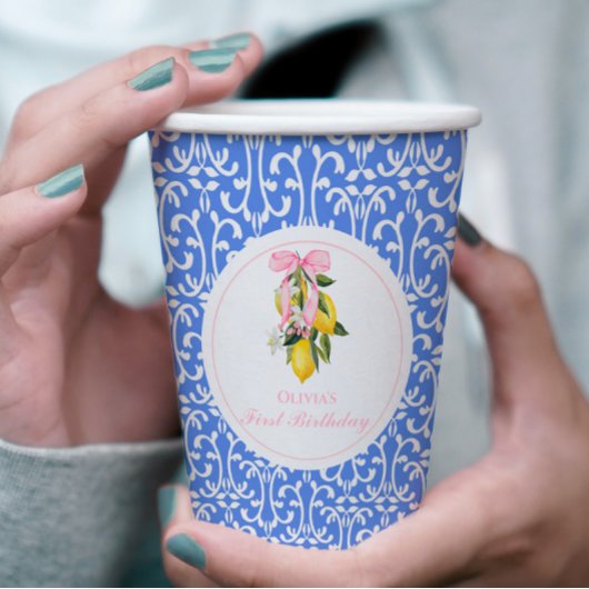 Lemon Pink Bow preppy 1e verjaardag Papieren Bekers