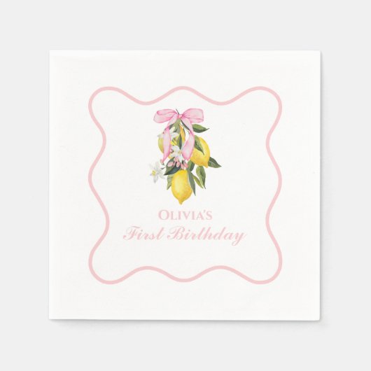 Lemon Pink Bow preppy Coquette 1e verjaardag Servet (Voorkant)
