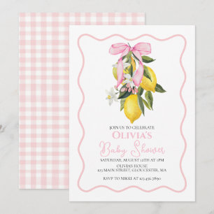Lemon Pink Bow preppy Coquette baby shower Kaart