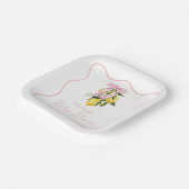 Lemon Pink Bow preppy Coquette Baby shower Papieren Bordje (Gebogen)