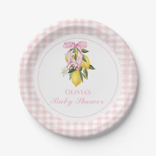 Lemon Pink Bow preppy Coquette baby shower Papieren Bordje (Voorkant)