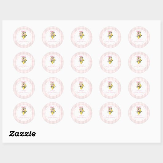 Lemon Pink Bow preppy Coquette baby shower Ronde Sticker (Vel)