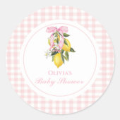 Lemon Pink Bow preppy Coquette baby shower Ronde Sticker (Voorkant)