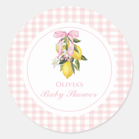 Lemon Pink Bow preppy Coquette baby shower Ronde Sticker (Voorkant)
