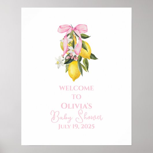 Lemon Pink Bow preppy Coquette Baby Shower welcome Poster (Voorkant)