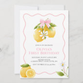 Lemon Pink Bow preppy Coquette verjaardag Uitnodig Kaart (Voorkant)