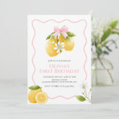 Lemon Pink Bow preppy Coquette verjaardag Uitnodig Kaart (Staand voorkant)
