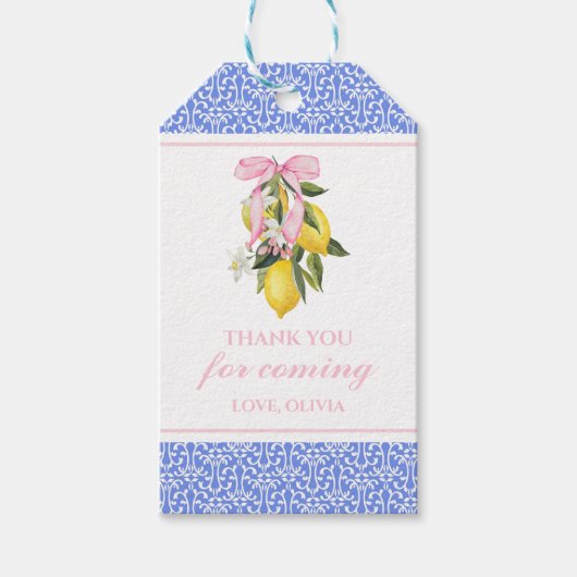 Lemon Pink Bow preppy verjaardag Cadeaulabel (Voorkant)