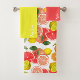 Lemon pink yellow citrus Pattern name Bad Handdoek