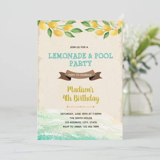 Lemon pool party Uitnodiging (Staand voorkant)