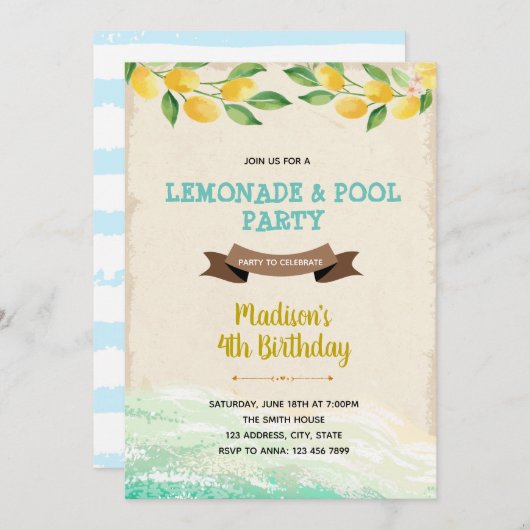 Lemon pool party Uitnodiging (Voorkant / Achterkant)