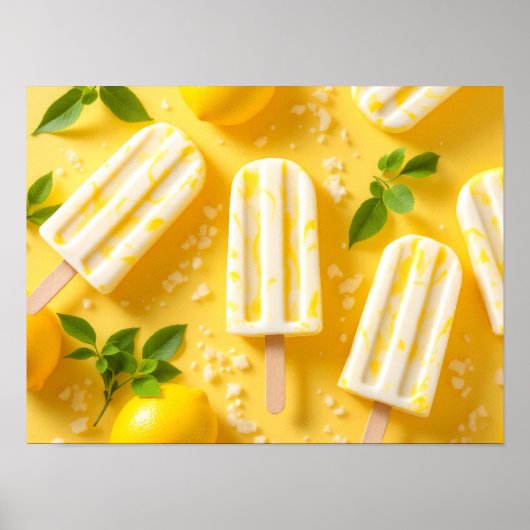 Lemon Popsicle Summer Food Pattern Yellow Poster (Voorkant)