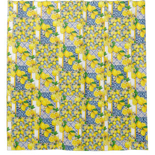 Lemon Portugal Azulejo Mediterranean Santorini Douchegordijn