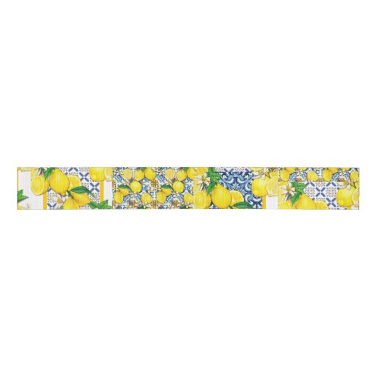 Lemon Portugal Azulejo Mediterranean Santorini Grosgrain Lint (Voorkant)