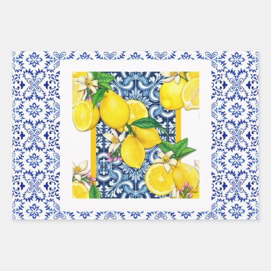 Lemon Portugal Azulejo Mediterranean Santorini Inpakpapier Vel (Voorkant 3)