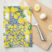 Lemon Portugal Azulejo Mediterranean Santorini Theedoek (Quarter Fold)