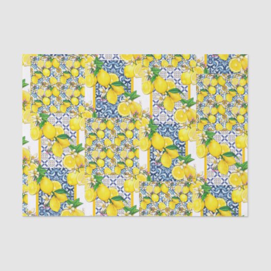 Lemon Portugal Azulejo Mediterranean Santorini Tissuepapier (Voorkant)