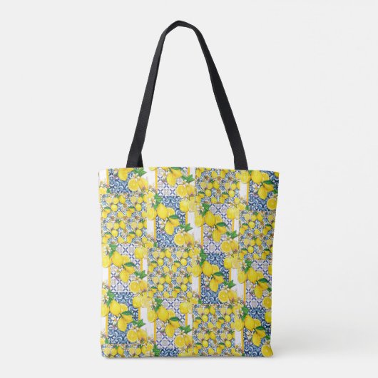Lemon Portugal Azulejo Mediterranean Santorini Tote Bag (Achterkant)