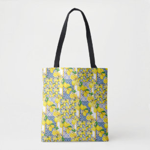 Lemon Portugal Azulejo Mediterranean Santorini Tote Bag
