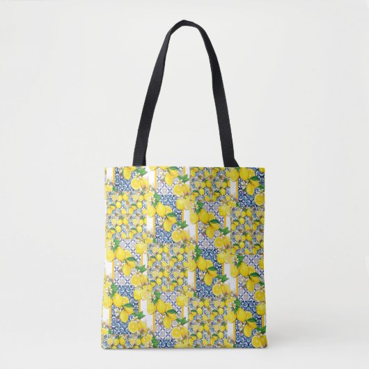 Lemon Portugal Azulejo Mediterranean Santorini Tote Bag (Voorkant)