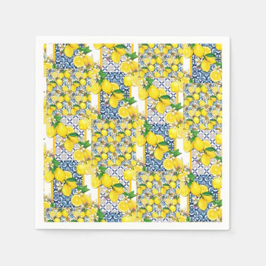 Lemon Portuguese Azulejo Mediterranean Santorini  Servet (Voorkant)