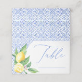 Lemon Positano Blauwe Tegel Bruids Bruiloft Tafel Plaatskaartje (Buitenkant ongevouwen)
