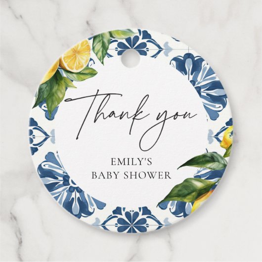 Lemon Positano Italiaans Baby shower Bedankjes Labels (Voorkant)