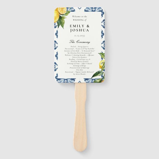 Lemon Positano Italiaans Huwelijksceremonie Progra Handwaaier (Voorkant)