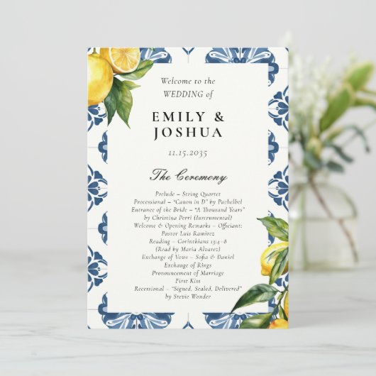 Lemon Positano Italiaanse huwelijksceremonie progr Programmakaart (Staand voorkant)