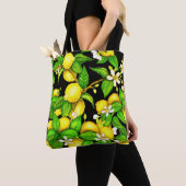 Lemon Print Handbag op zwart Tote Bag (Dichtbij)