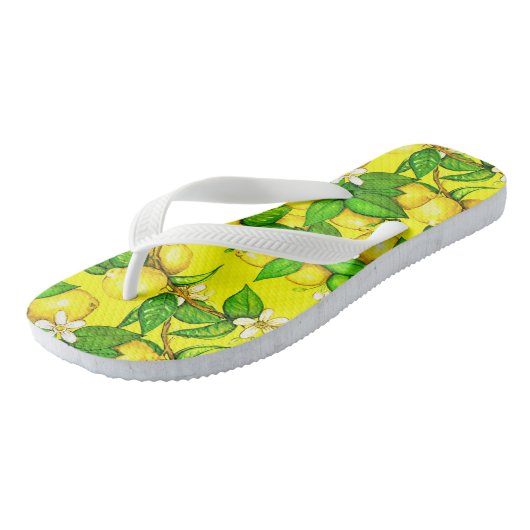 Lemon Print Teenslippers op geel (Schuin)