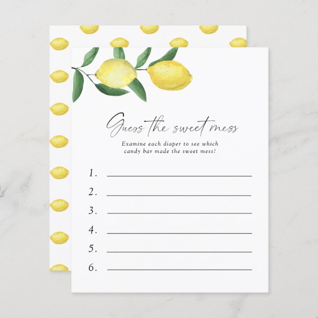 Lemon - Raad de Sweet Mess Baby shower Game (Voorkant / Achterkant)