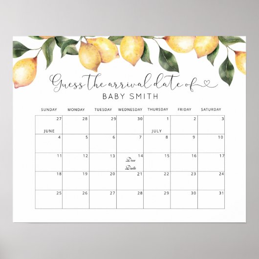 Lemon Raad de uitgerekende datum kalender Poster (Voorkant)