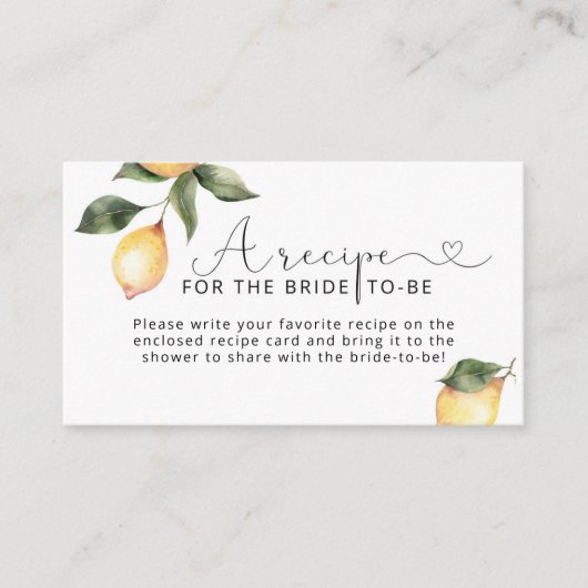 Lemon Recipe voor bruid Informatiekaartje (Voorkant)