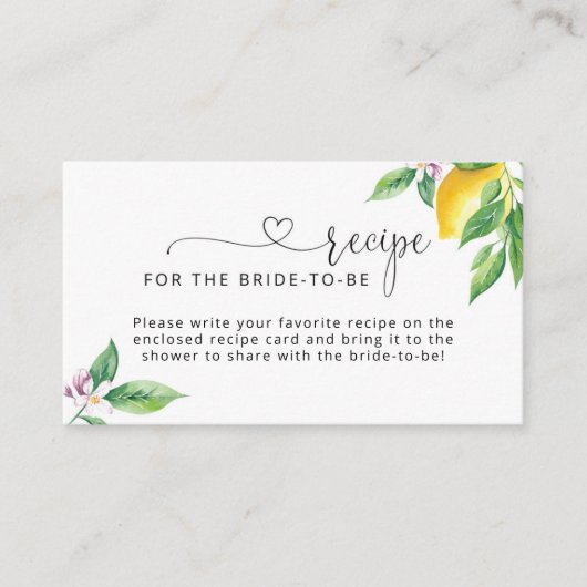 Lemon Recipe voor de bruid om de sluitingskaart te Informatiekaartje (Voorkant)