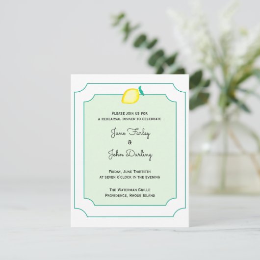Lemon Rehearsal Dinner Invitation Kaart (Staand voorkant)